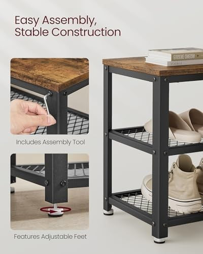 Industrial 2-Shelf Shoe Bench with Metal Frame | Entryway Storage Rack