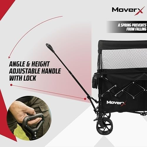 200L Folding Camping Trolley Wagon With Canopy All Terrain Wheels Black