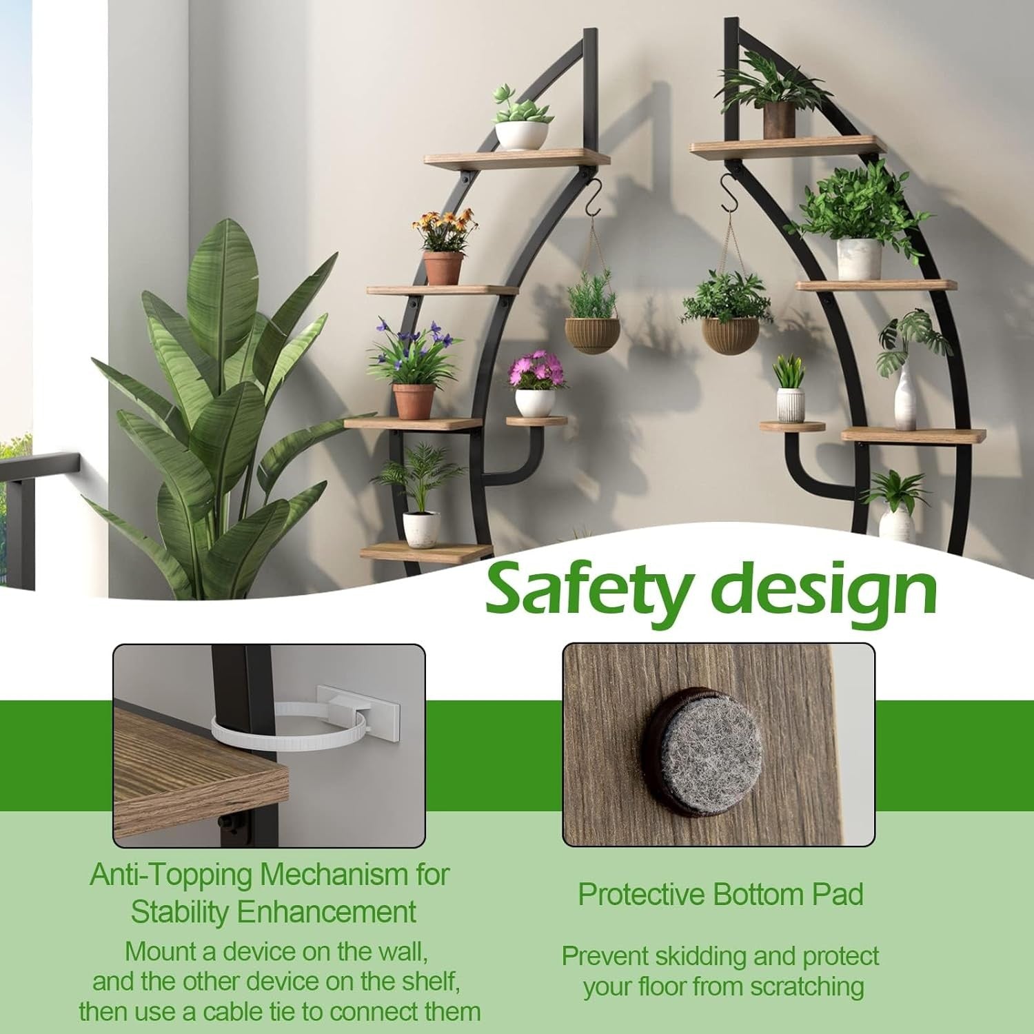 8 Tier Half Moon Plant Stand 2 Pack Metal Flower Shelf Indoor Display Rack Moder