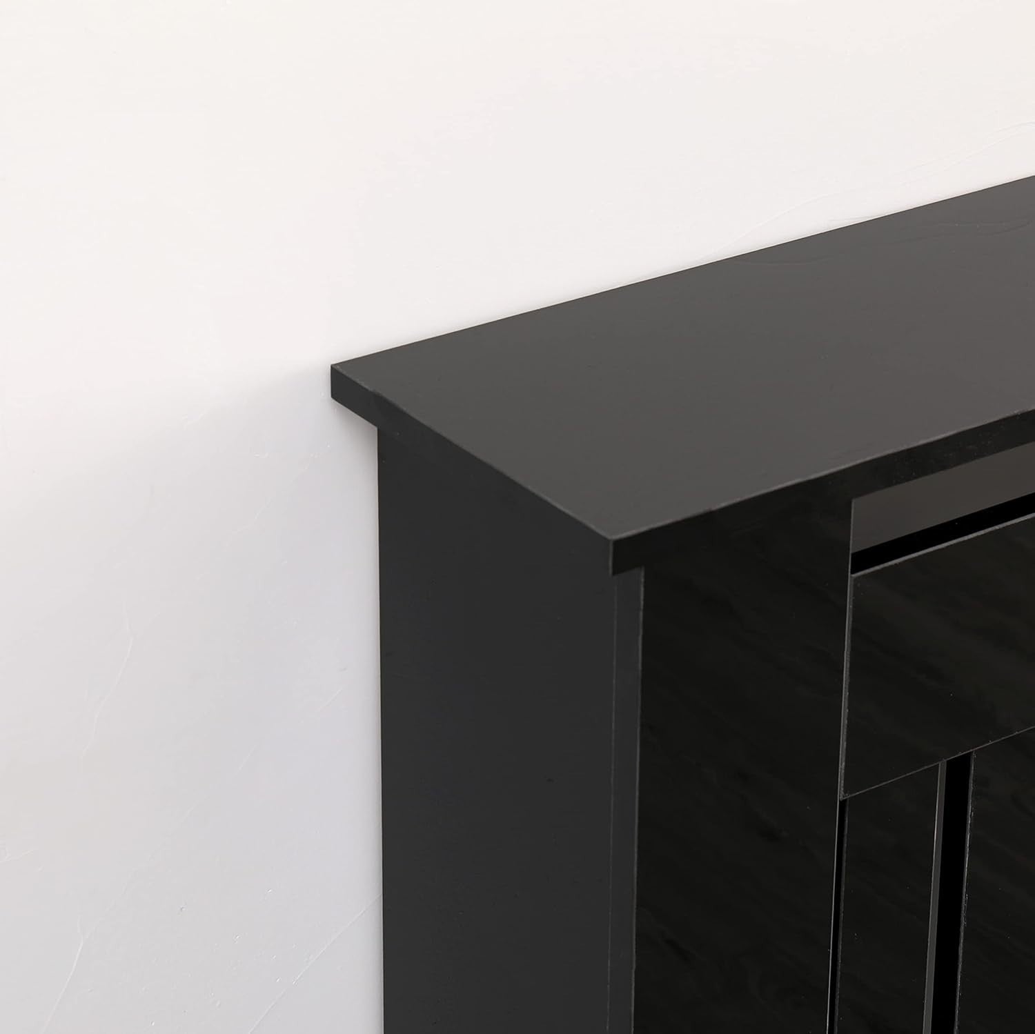 High Gloss Black Radiator Cover XL Modern Slatted Cabinet Shelf 172x19x85cm