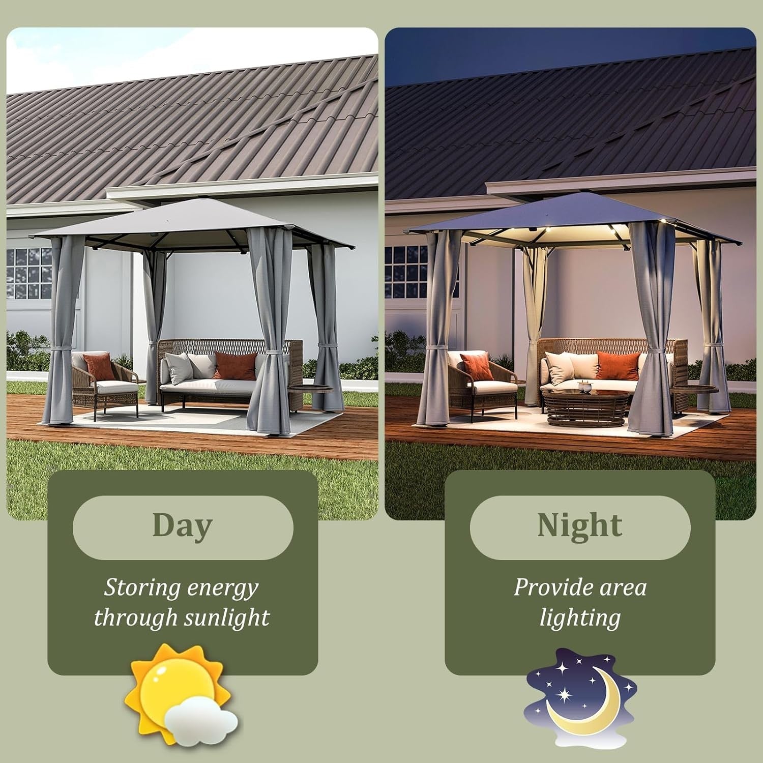 3x3M Metal Gazebo with Solar LED Lights & Curtains | Remote Control Outdoor
