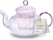 1000ml Glass Teapot with Infuser Ribbed Tea Pot Loose Leaf Tea Maker
