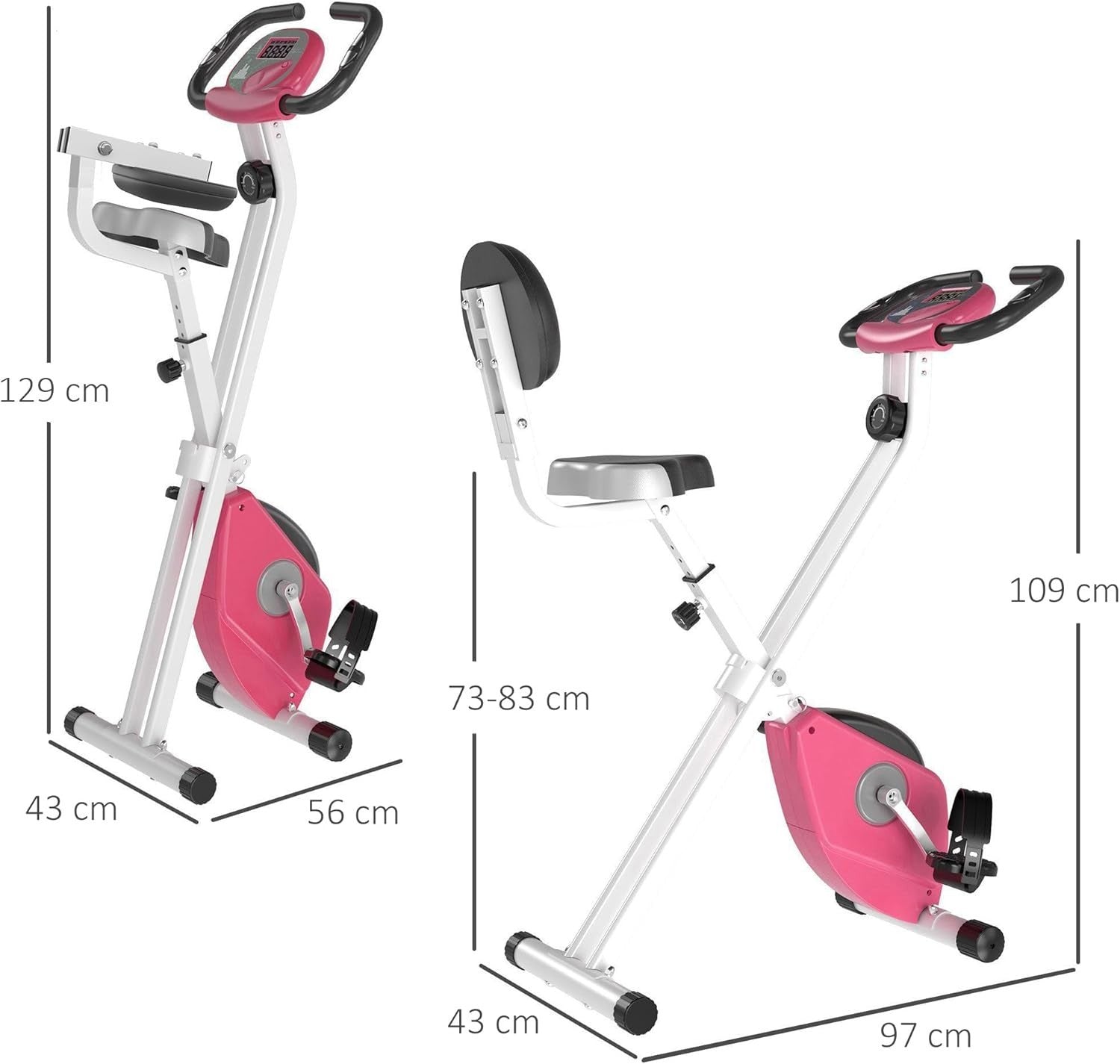 Pink Folding Exercise Bike 8-Level Magnetic Resistance LCD Pulse Monitor