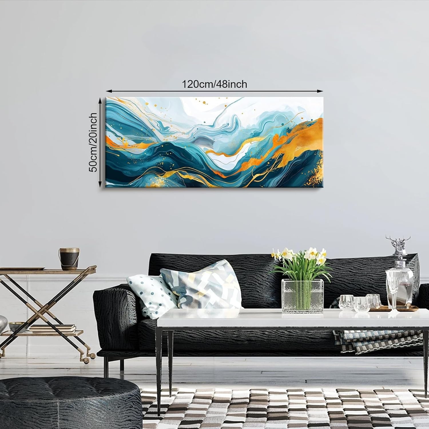 Large Green Gold Abstract Canvas Wall Art Modern Nordic Decor