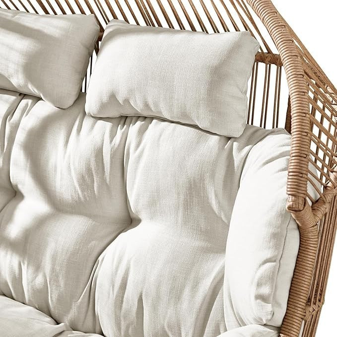 Double Egg Chair for 2 with Cushions – Indoor Outdoor Rattan Snug Seat Boho