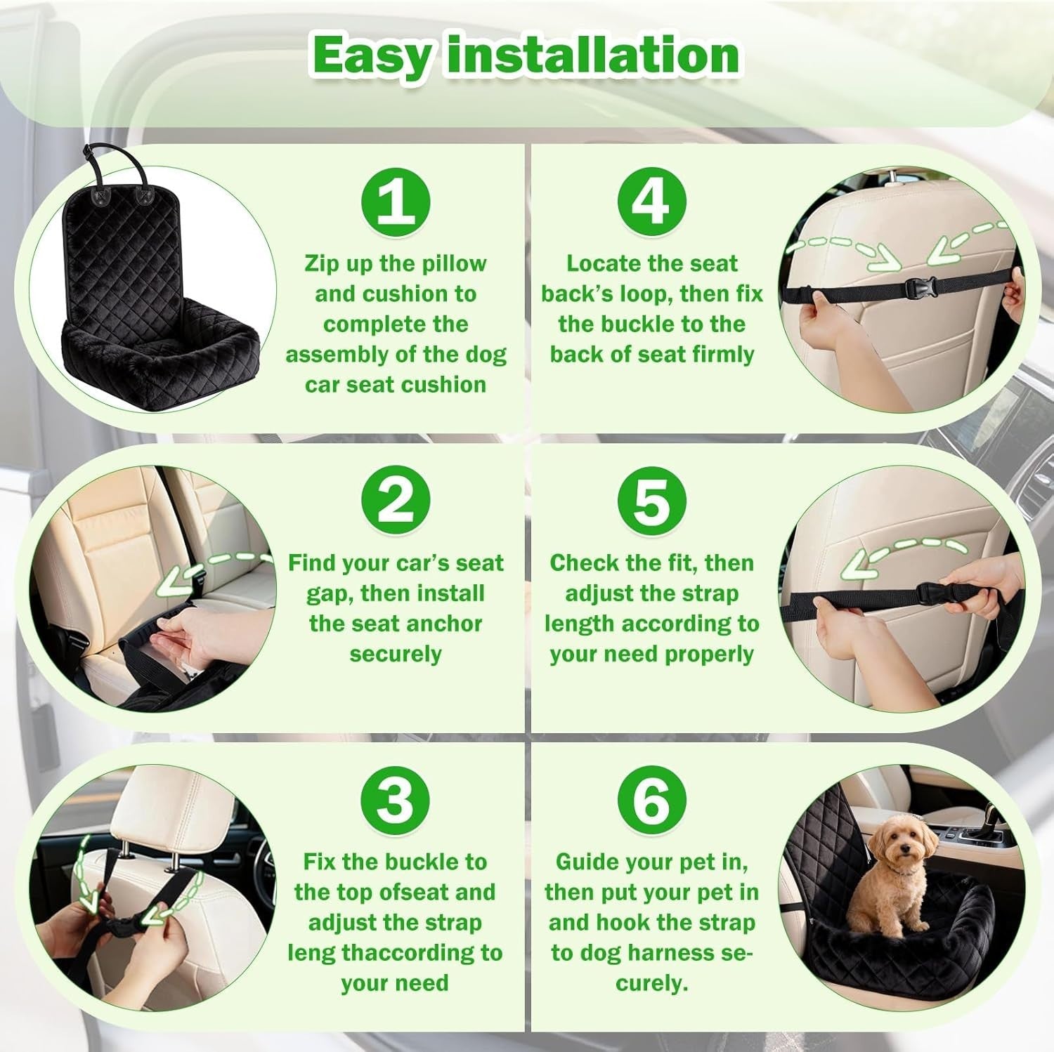 Waterproof Dog Car Booster Seat Pet Travel Bed Safety Leash Non Slip