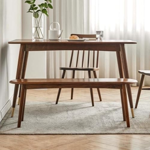 Solid Oak Wood Dining Bench Walnut Half-Round Entryway Bedroom Seat 47in