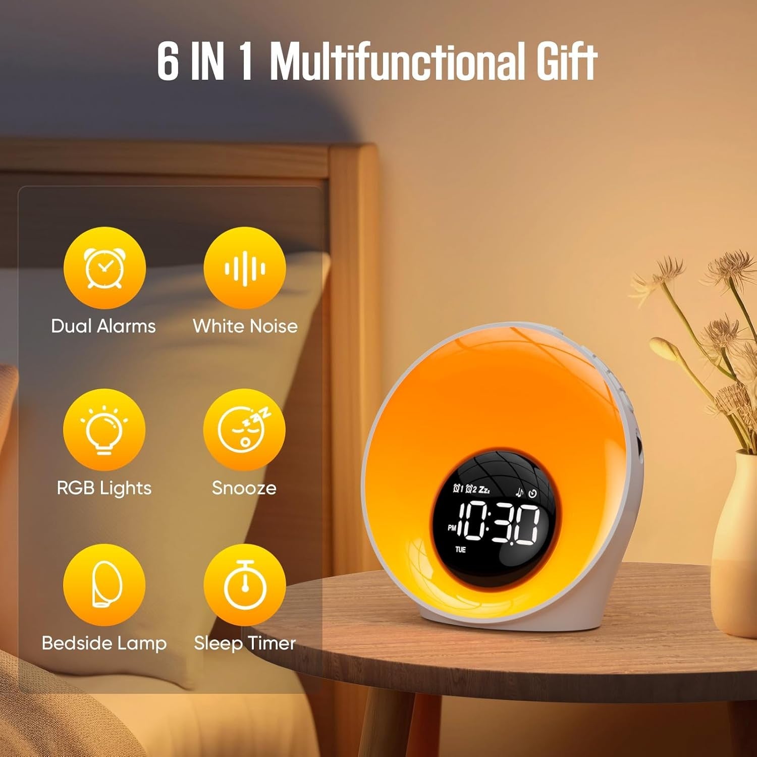 Sunrise Alarm Clock Wake Up Light White Noise Sound Machine Dual Alarm