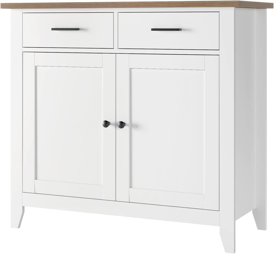 White Sideboard Cabinet 2 Door 2 Drawer Freestanding Storage Unit 91cm