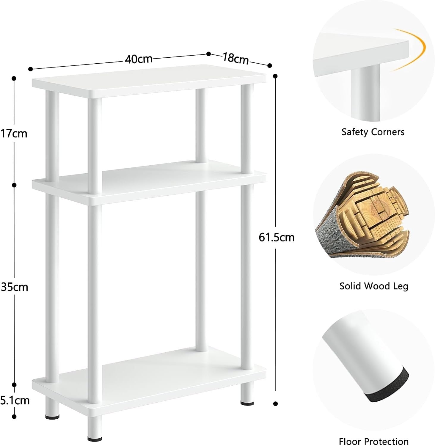 Slim 3-Tier Narrow Side Table, Space-Saving End Table for Living Room, Bedroom