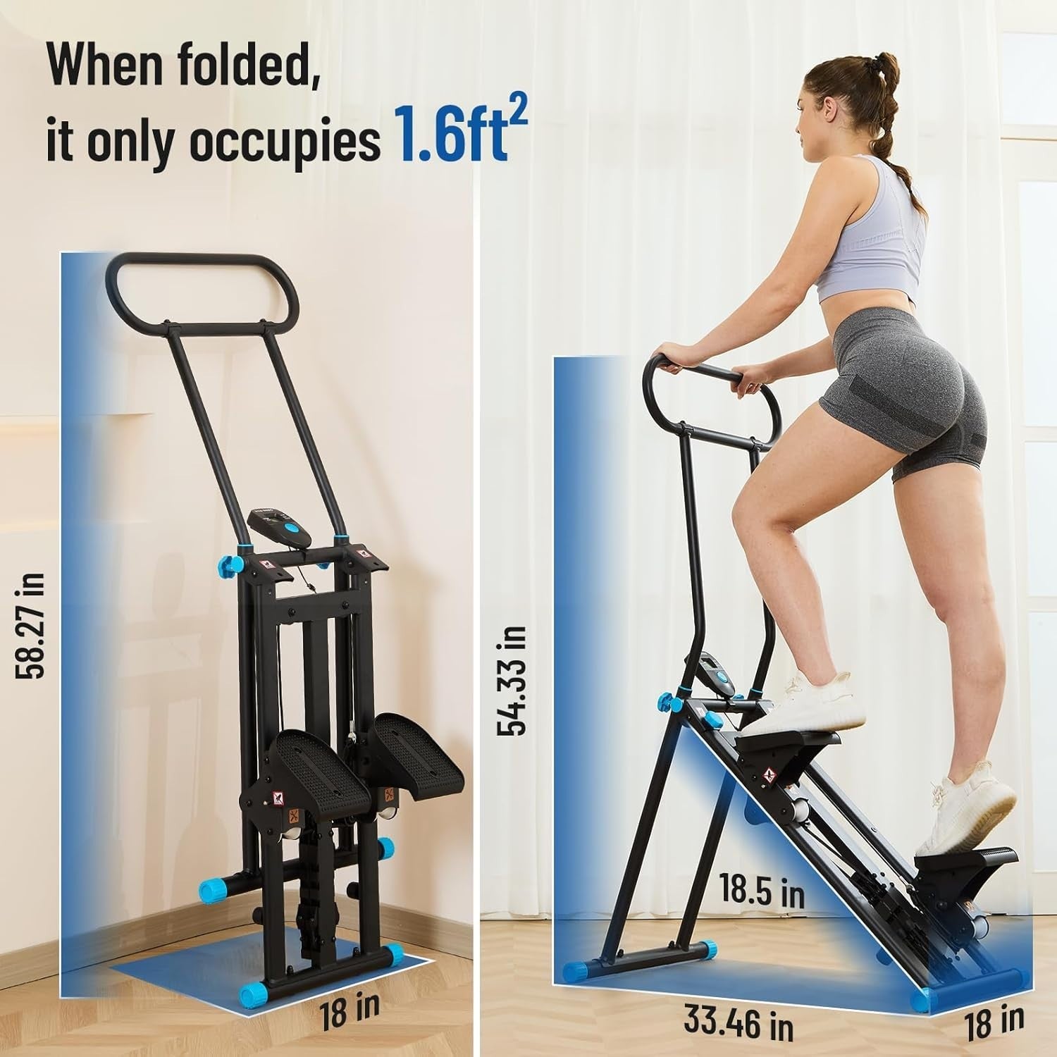 Foldable Stair Climber Stepper w/ 6 Resistance Levels, LCD Adjustable Handlebar