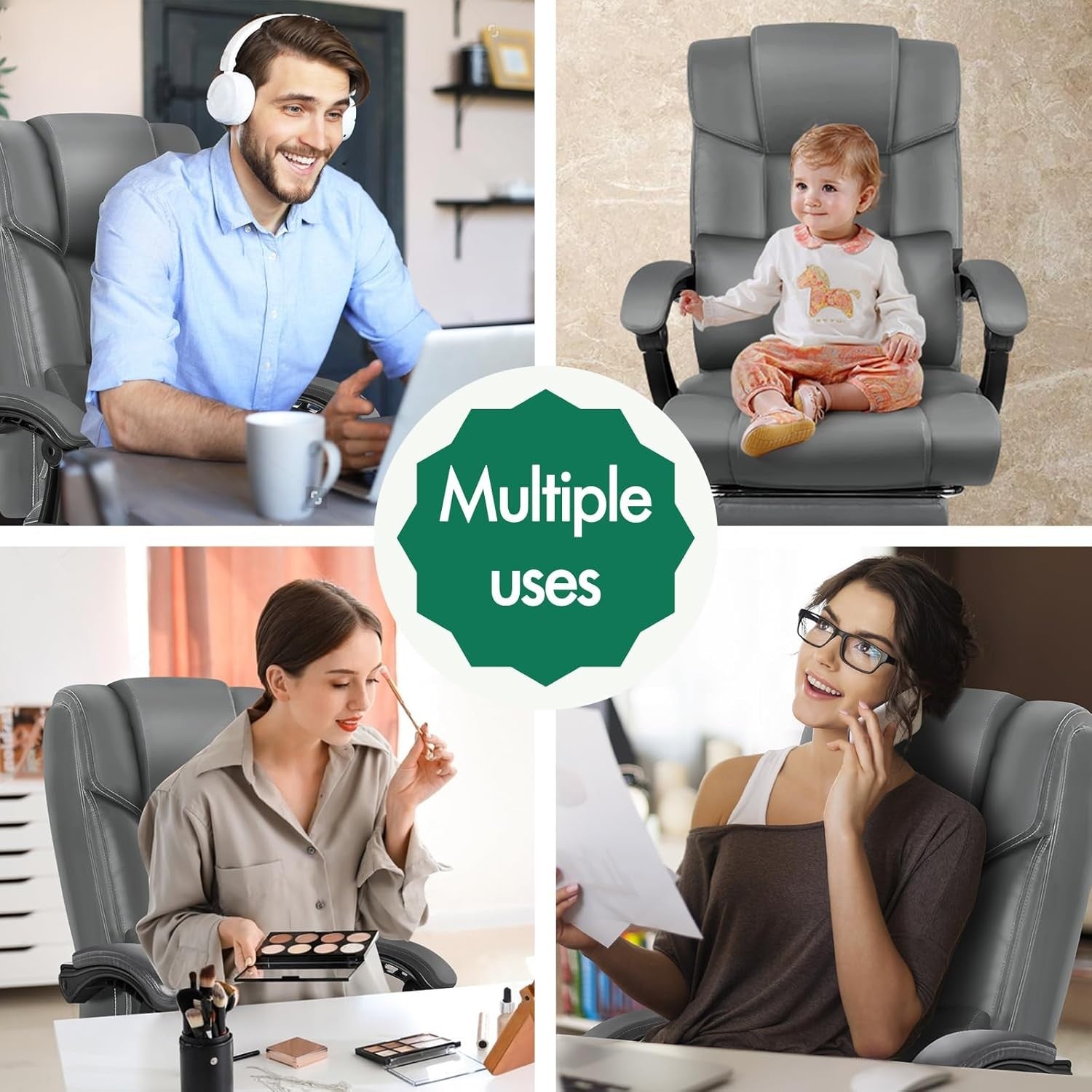 Executive Office Chair Recliner w/ Footrest 180kg Leather