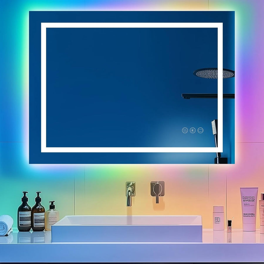 LED Bathroom Mirror 80x60cm Anti-Fog RGB Lights Touch Dimmable Wall