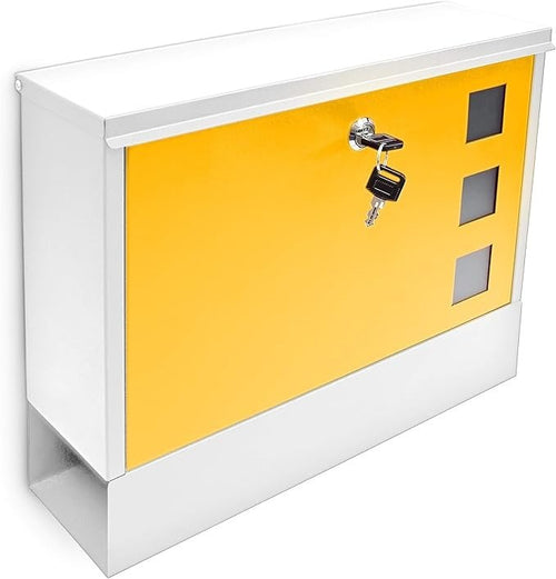 Lockable Wall Mounted Mailbox with Keys – Modern Metal Letterbox, White-Yellow