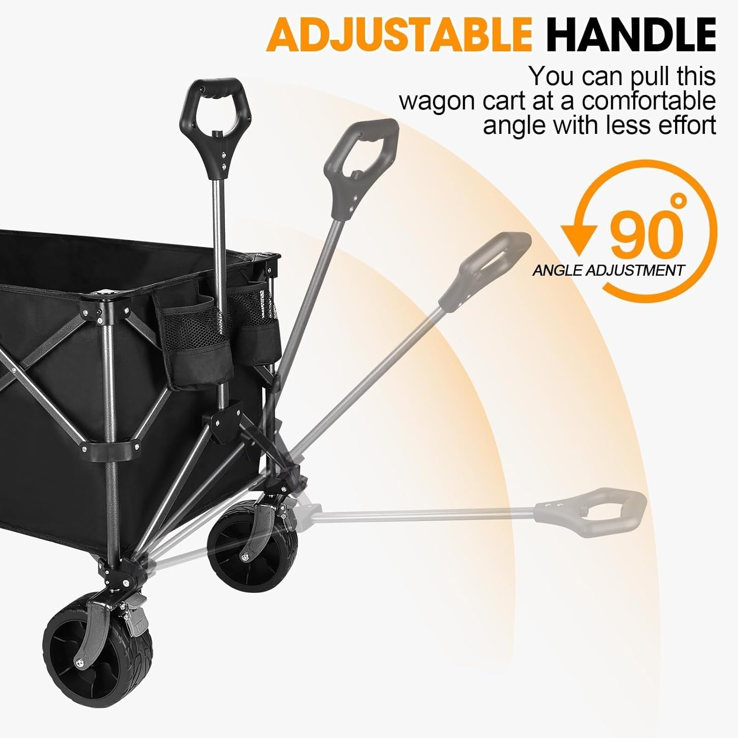 Black 200L Heavy Duty Folding Wagon 150kg Collapsible Trolley Cart w/ Big Wheels