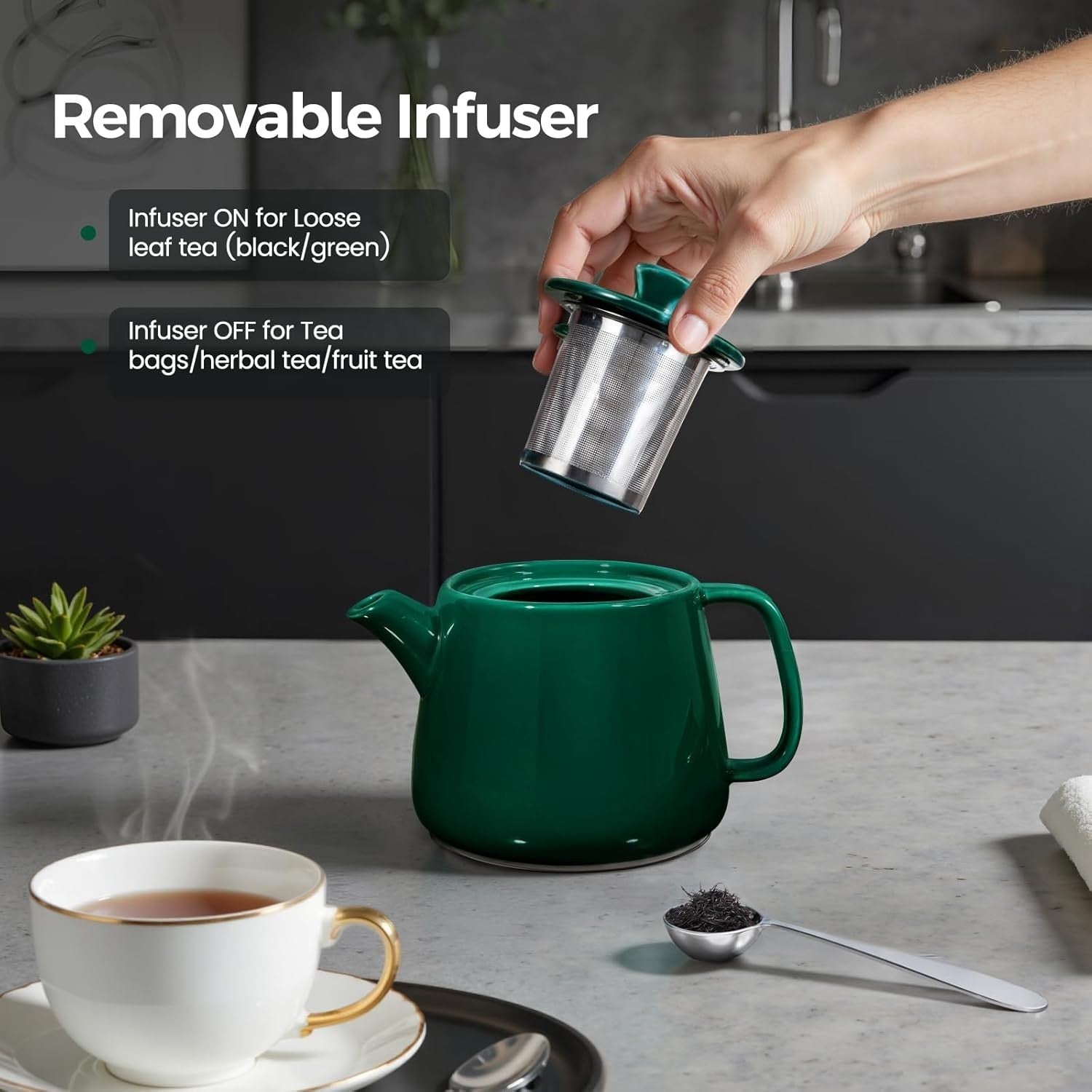 600ml Ceramic Teapot with Infuser Spoon & Coaster Loose Leaf Tea Pot
