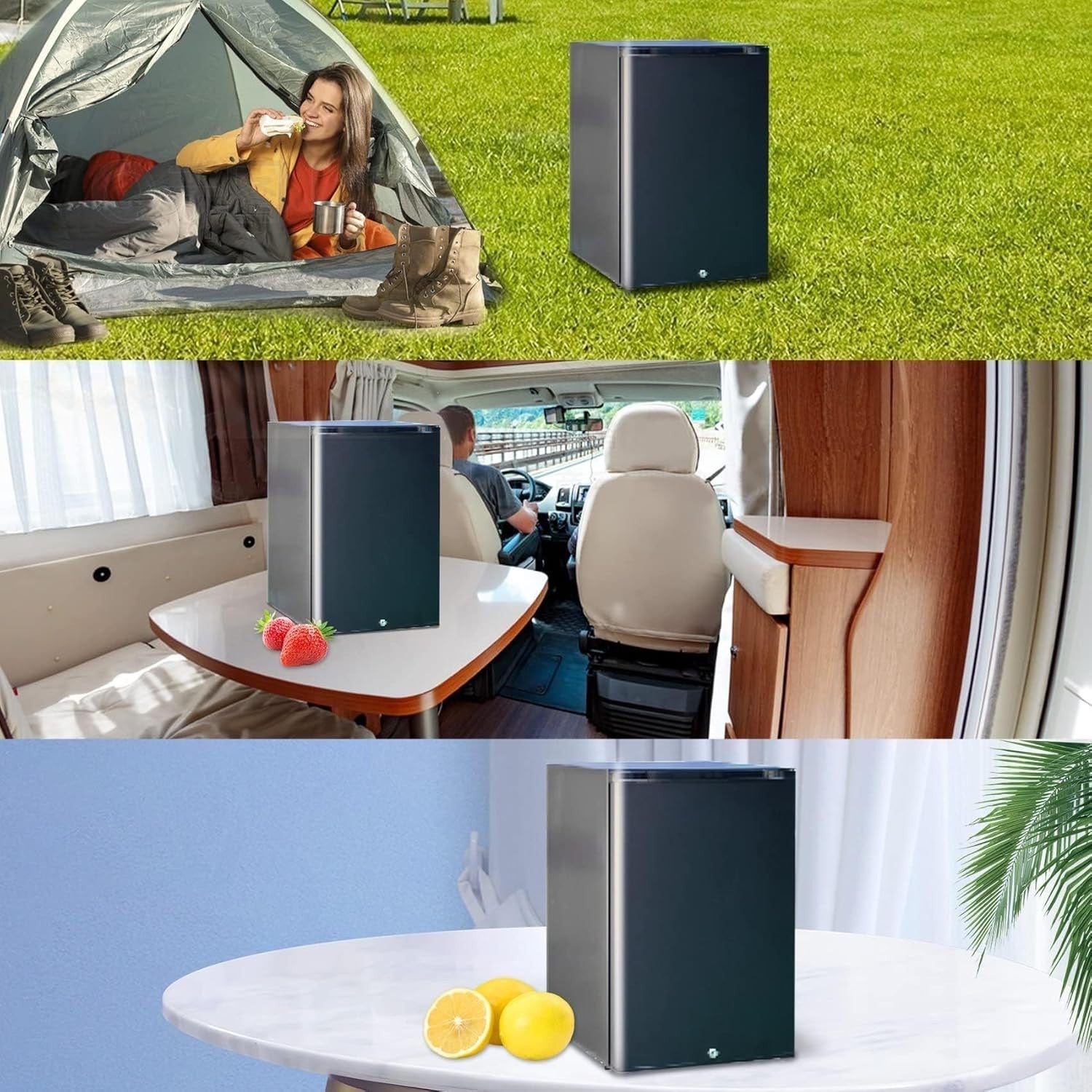 12V Mini Fridge 40L Campervan Portable Silent Black Lockable Compact