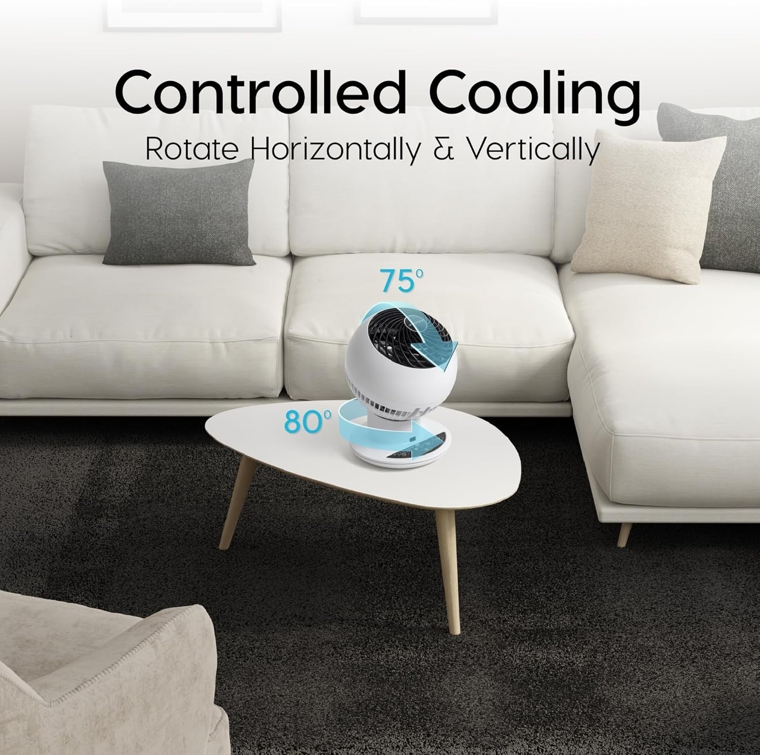 30㎡ Table Fan – 5-Speed Quiet Oscillating Desk Air Circulator w/ Remote Control