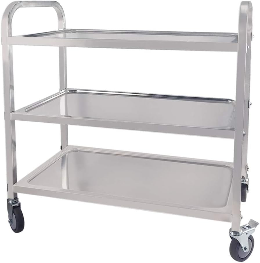 Stainless Steel Kitchen Trolley 3 Tier Utility Serving Locking Wheels