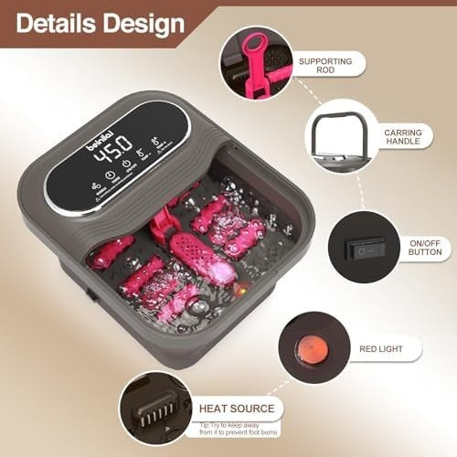 Collapsible Heated Foot Spa Bath Massager with Bubbles Rollers & Red Light