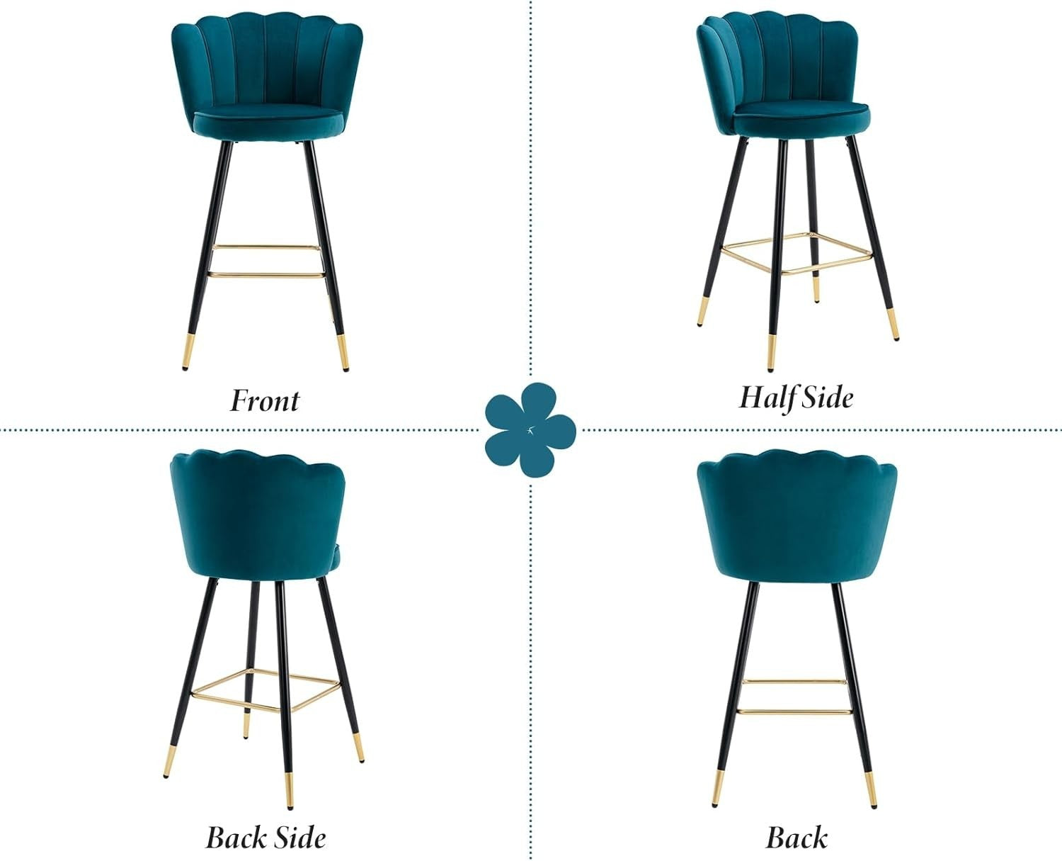 Teal Velvet Bar Stools Set of 2 – Kitchen Counter Chairs