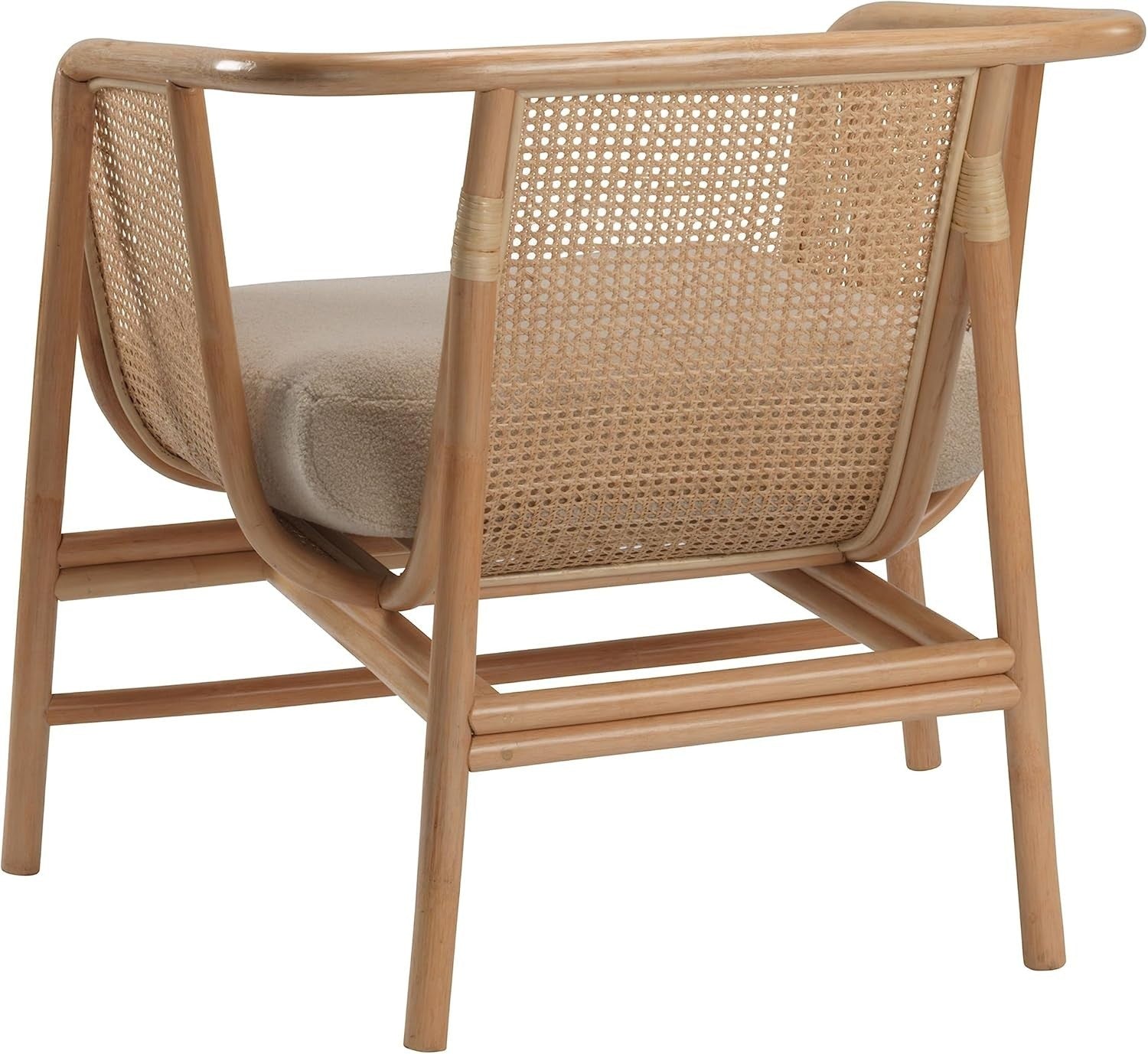Rattan Accent Armchair with Boucle Cushion Indoor Lounge Chair Natural Cane