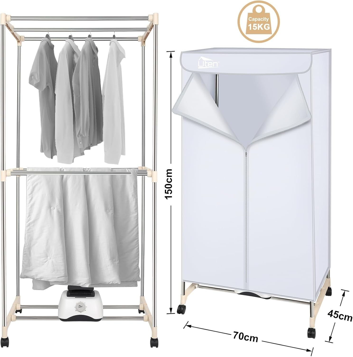 Electric Clothes Dryer Wardrobe 1500W Warm Air Drying Rack Indoor
