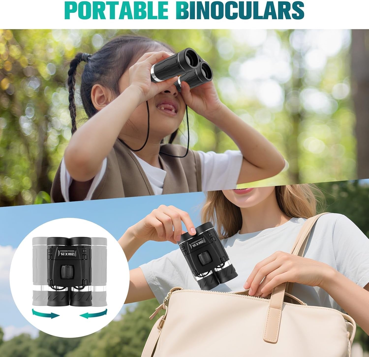 Compact 200x25 Mini Binoculars HD Outdoor Travel Birdwatching Hiking Optics