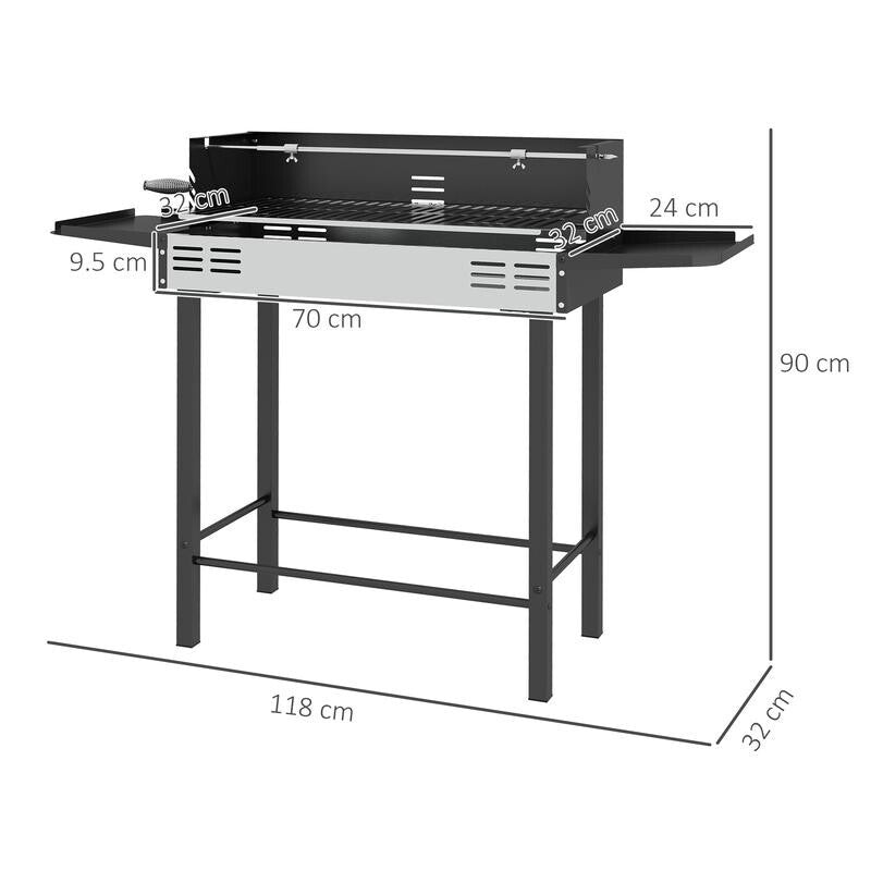Double Charcoal BBQ Grill Trolley with Wheels, Side Table & Storage Rack