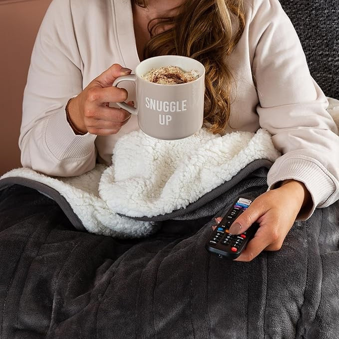 Electric Heated Throw Blanket Sherpa Fleece 10 Heat Timer Washable 130x160cm