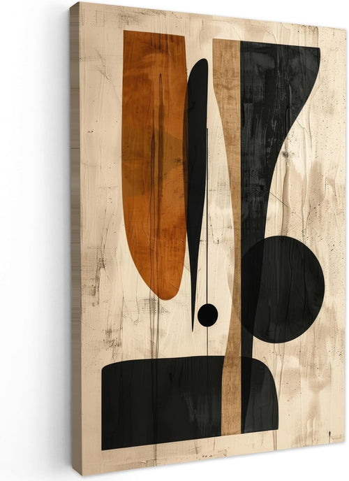 Large Abstract Canvas Wall Art Beige Black Modern Geometric Print 31x47