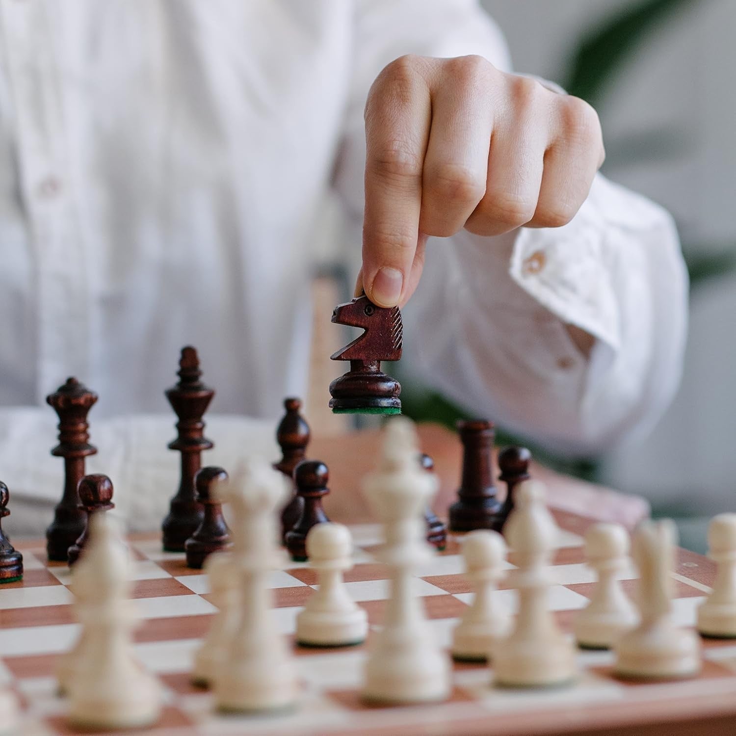 38cm Tournament Wooden Chess Set – Inlaid Folding Board & Weighted Pieces