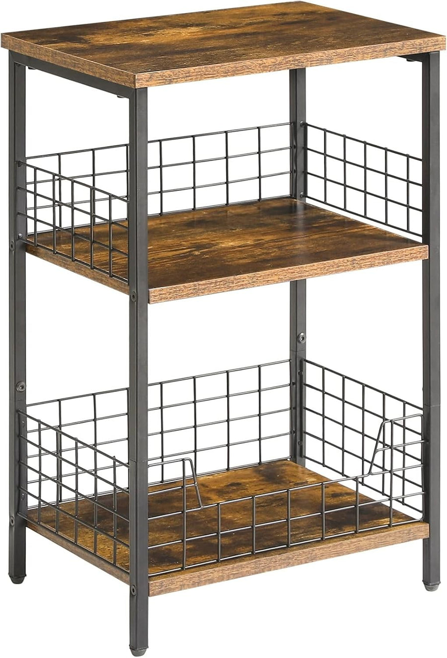 3-Tier Industrial Side Table with Storage Rack | Compact Rustic Brown 40x29x62cm