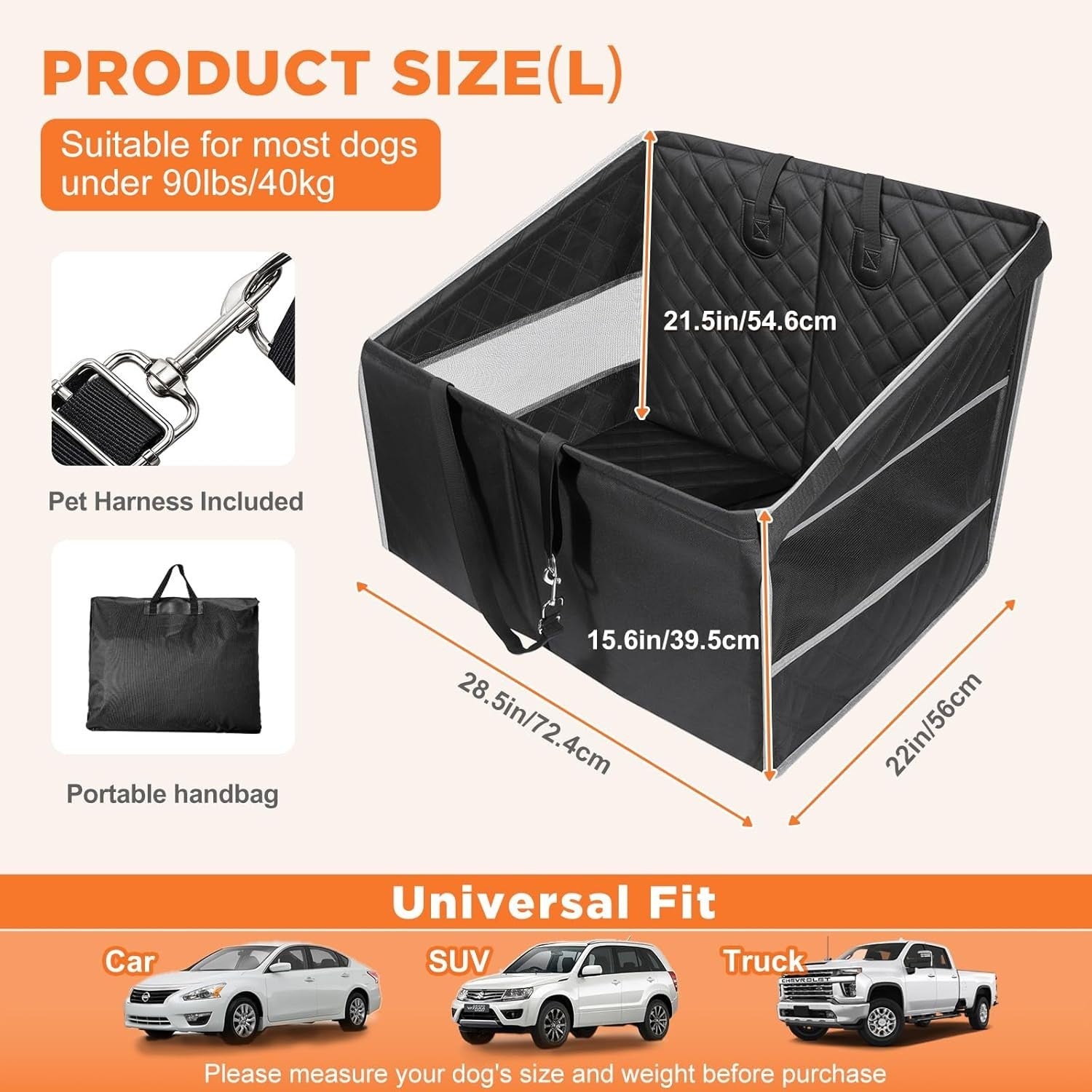 Large Dog Car Seat Extender Hard Bottom Waterproof Hammock SUV Truck