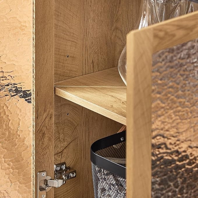 Modern Oak Sideboard Cabinet with 3 Drawers & Glass Doors 112x40x89cm