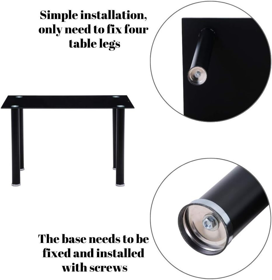 Modern Black Glass Dining Table Rectangle 120x70x75cm 4-Seater