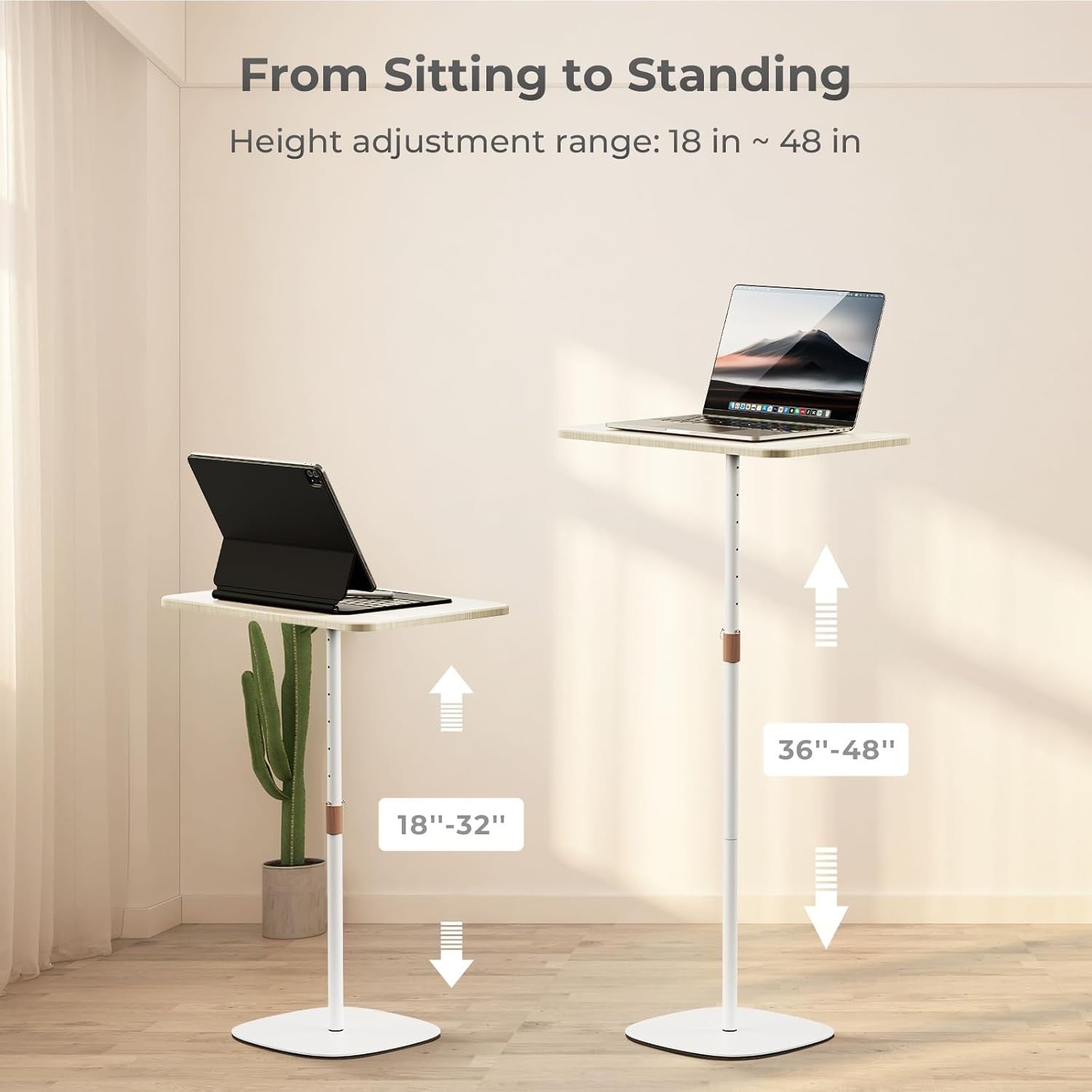 Portable Laptop Stand Height Adjustable Bedside Sofa Standing Desk White