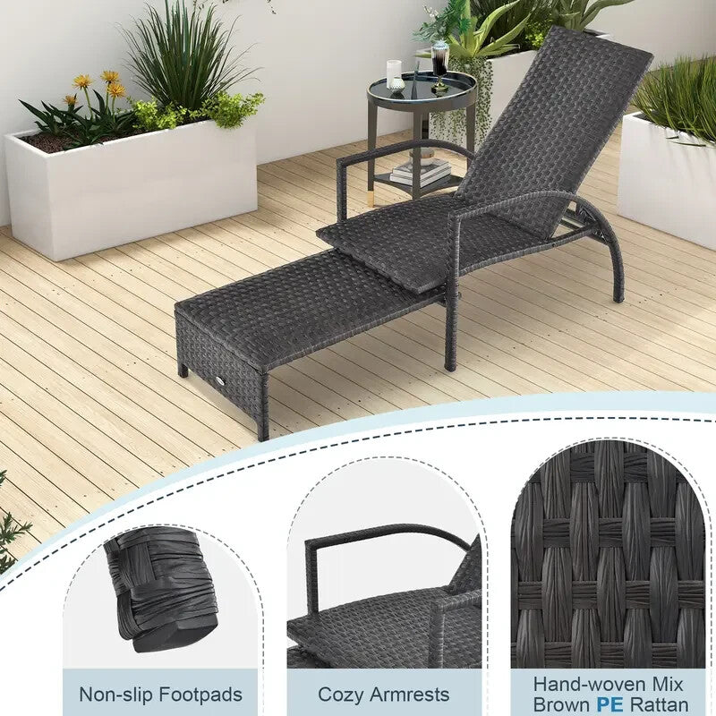 Rattan Patio Sun Lounger Recliner Chair – 5-Position Adjustable Backrest