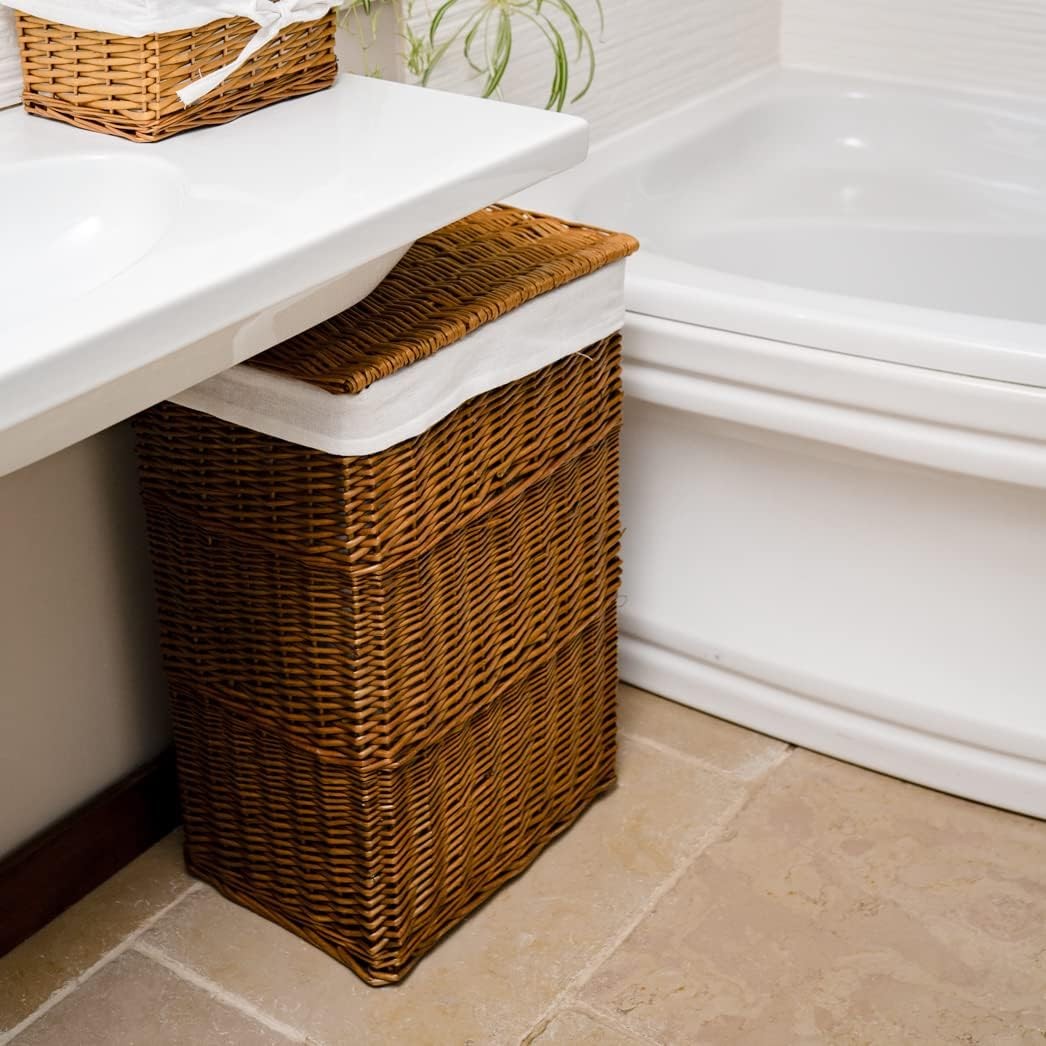 Large Wicker Laundry Basket with Lid & Washable Liner – Distilled Brown Hamper