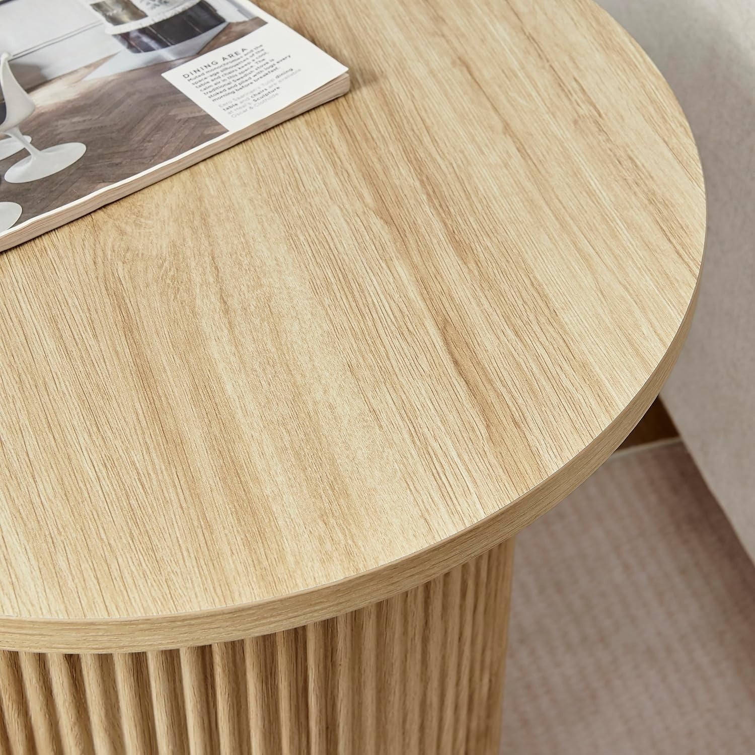 Modern Oak Round Side Table 60cm Pedestal End Table Scandinavian Minimalist