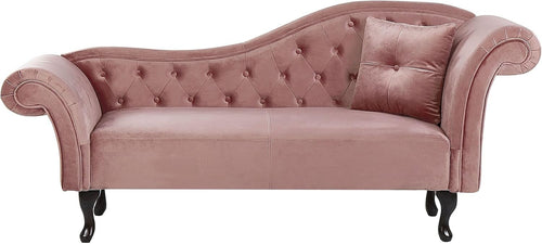 Dark Pink Velvet Right Hand Chaise Lounge Tufted Chesterfield Vintage Style