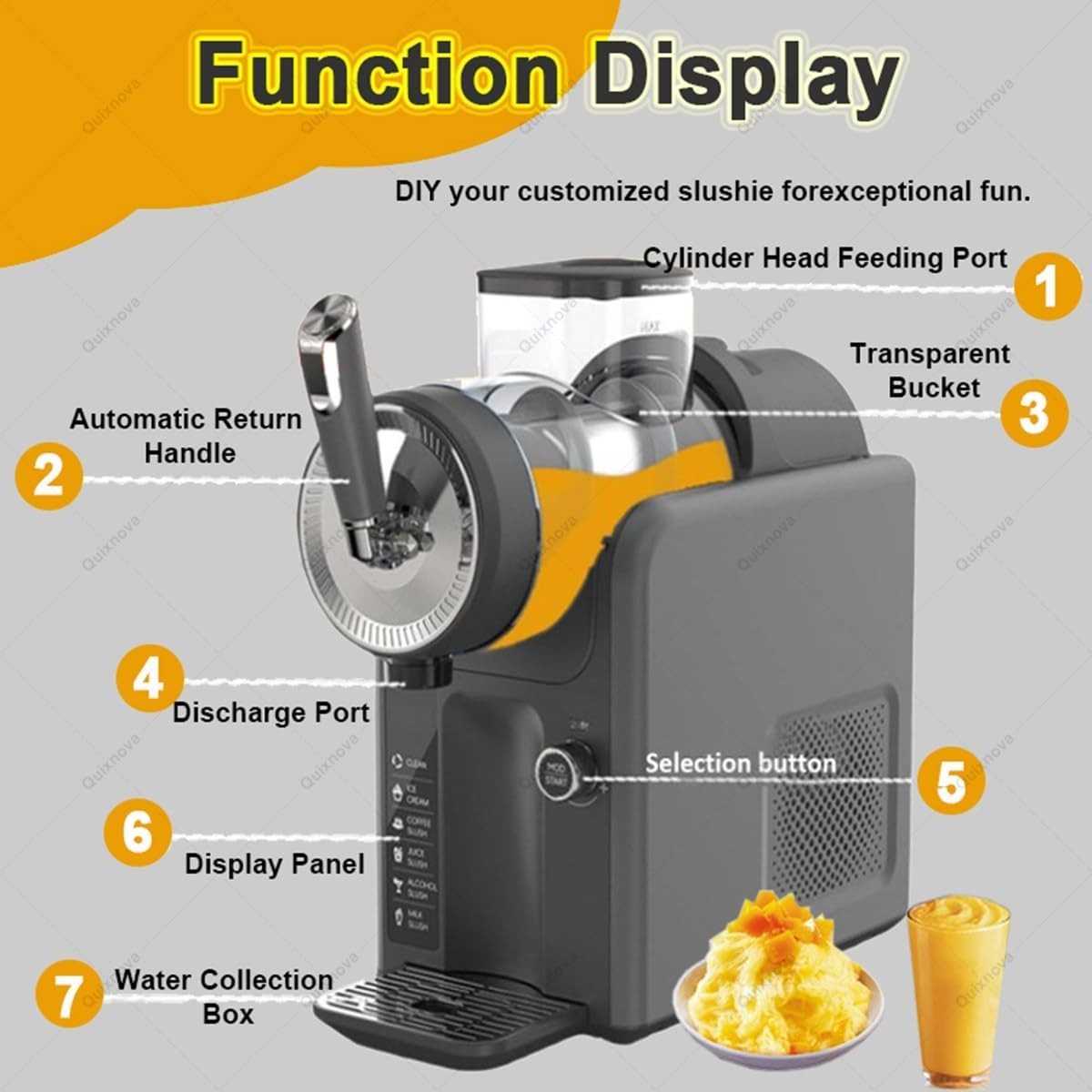 Commercial Slush Machine 1.8L Frozen Drink Maker 5 Modes Auto Clean
