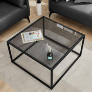 Modern Glass Coffee Table Grey – Small Square Center Table for Living Room