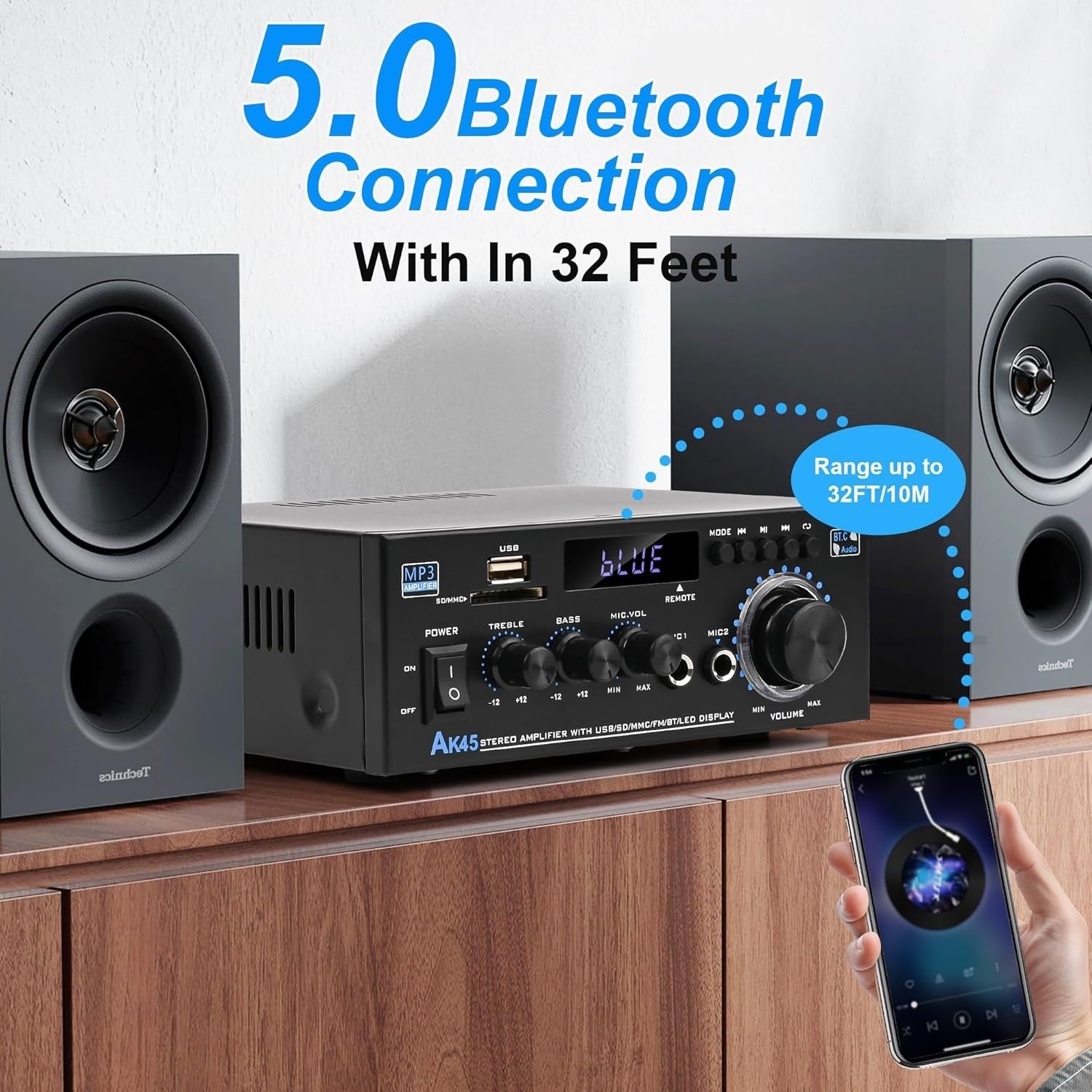 600W Bluetooth 5.0 Stereo HiFi Amplifier USB SD RCA FM Home Car Audio Amp