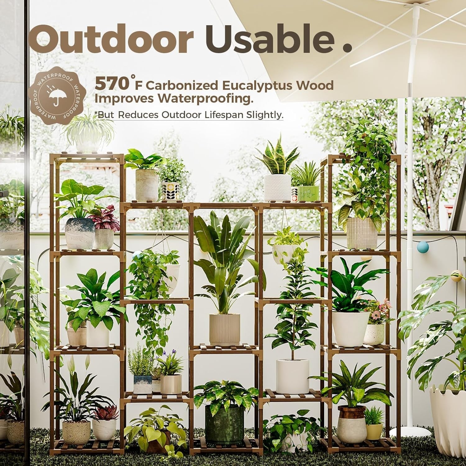 Tier Large Wooden Plant Stand, Multi-Level Indoor Outdoor Flower Shelf
