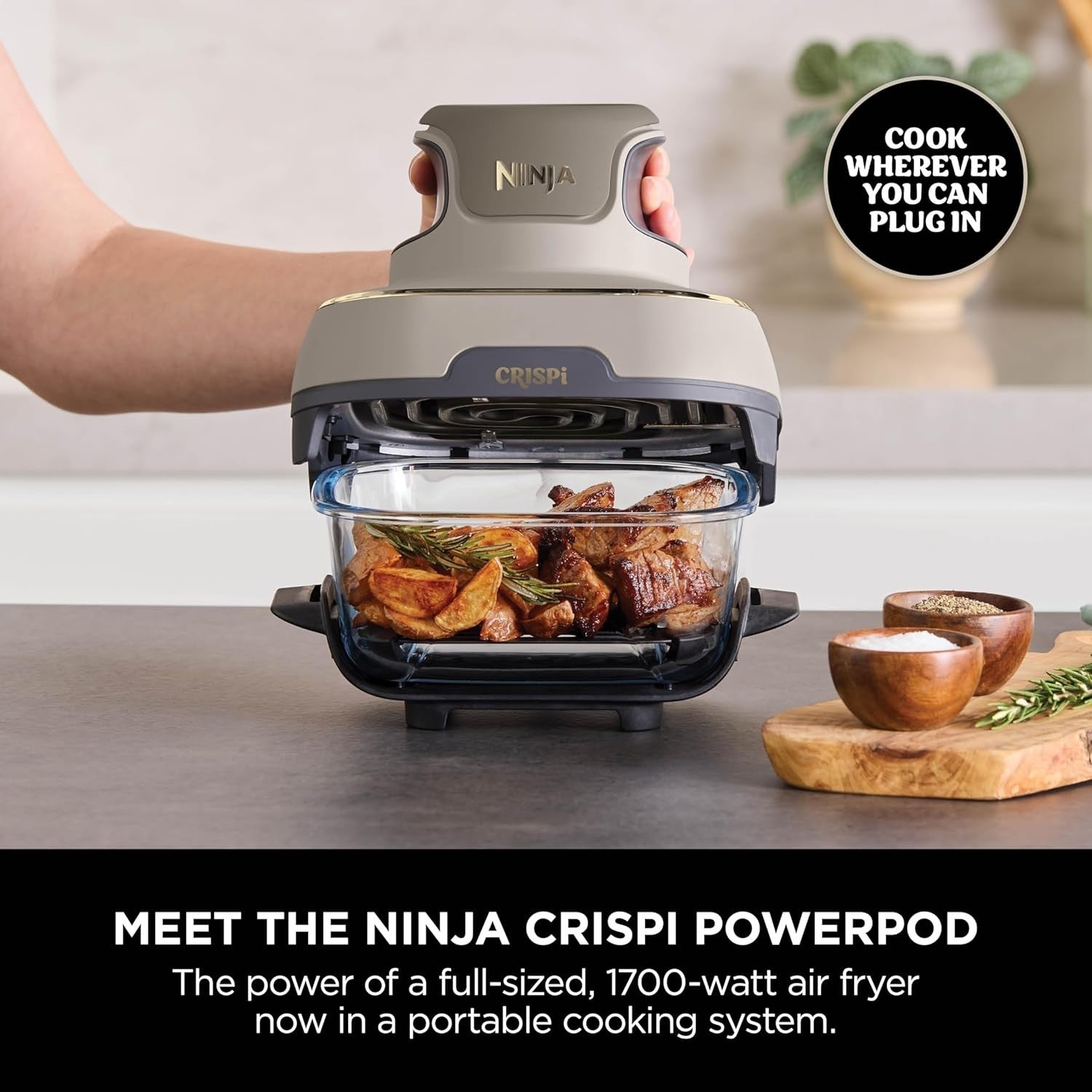 Portable Air Fryer 3.8L 4-in-1 ReCrisp Keep Warm Glass Containers 1700W