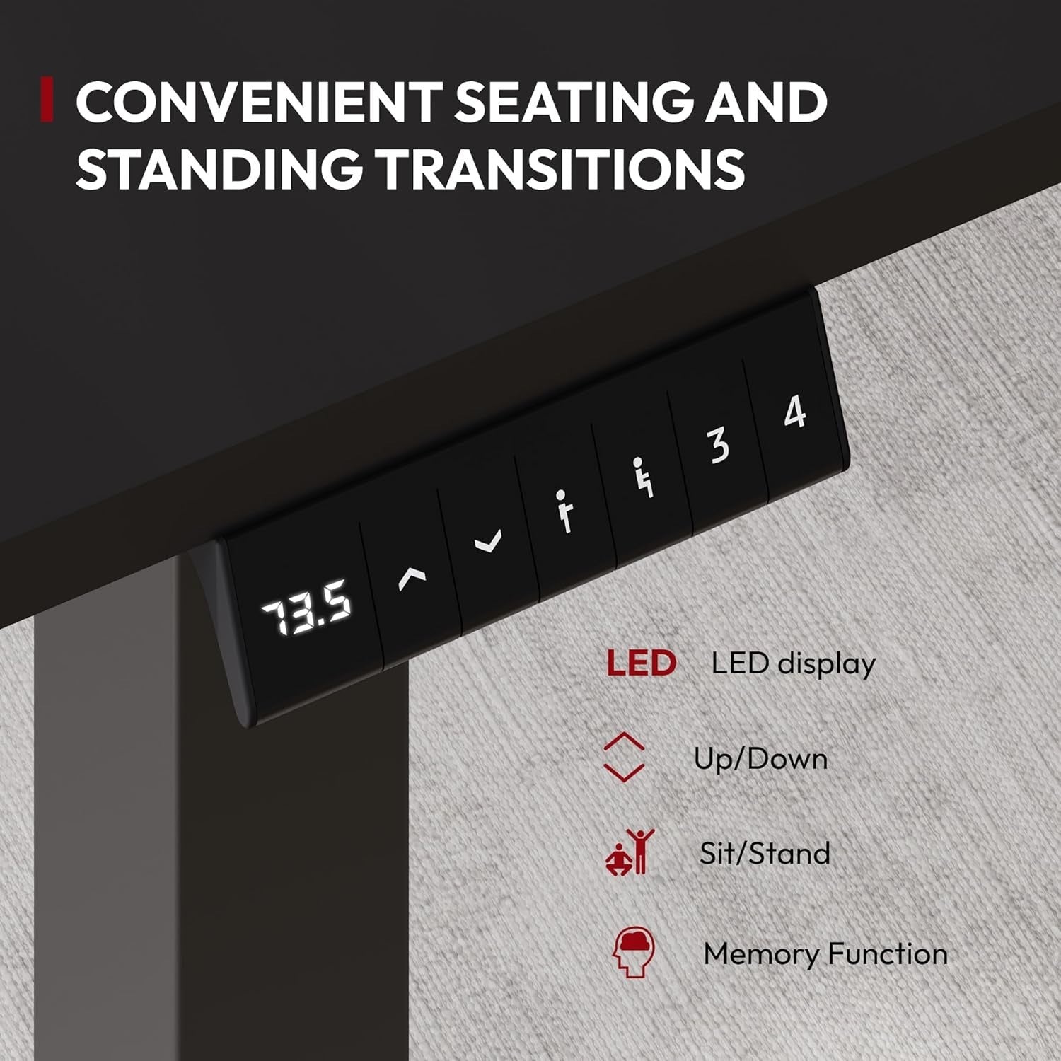 Electric Standing Desk 140x60cm Sit Stand Desk with Cable Tray & Hooks