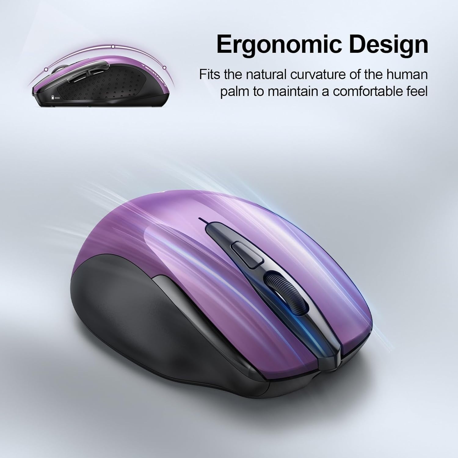 Purple Rechargeable Wireless Mouse 4800DPI Silent Ergonomic USB Laptop PC