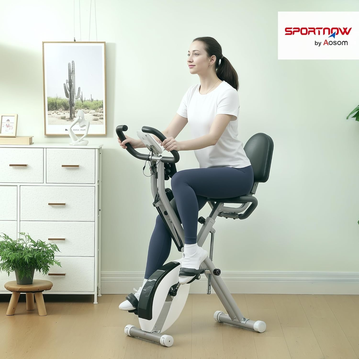 5-in-1 Folding Exercise Bike Upright/Recumbent 8-Level Magnetic LCD White