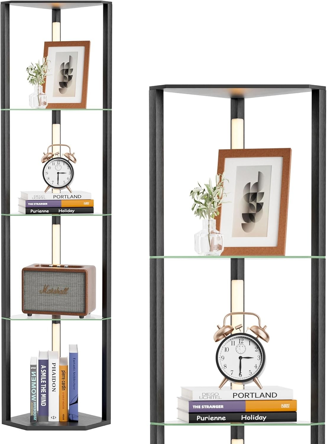 LED Floor Lamp with Glass Shelves Dimmable Standing Corner Display Light